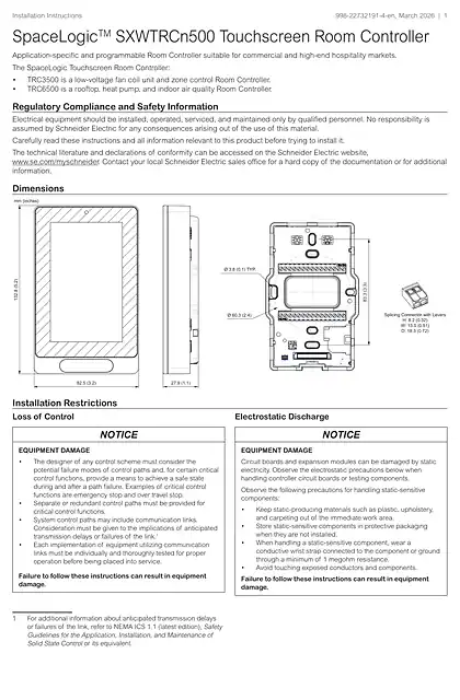 schneider施耐德SpaceLogic TRC3500 觸控式室內控制器－韌體 2.0 版應用指南